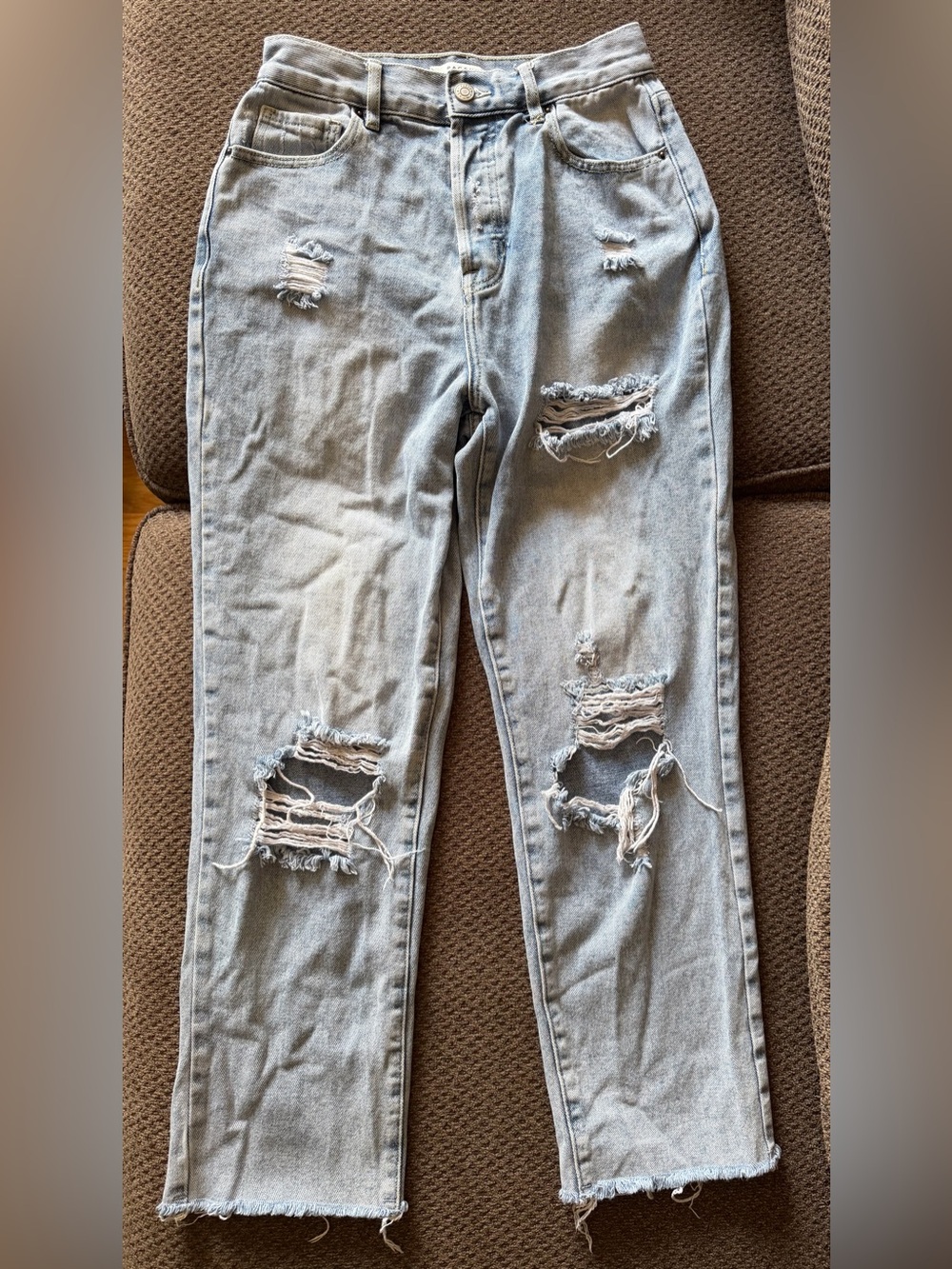 PacSun High Rise Straight Leg Distressed Jeans | Raw Hem Light Wash | Size 26